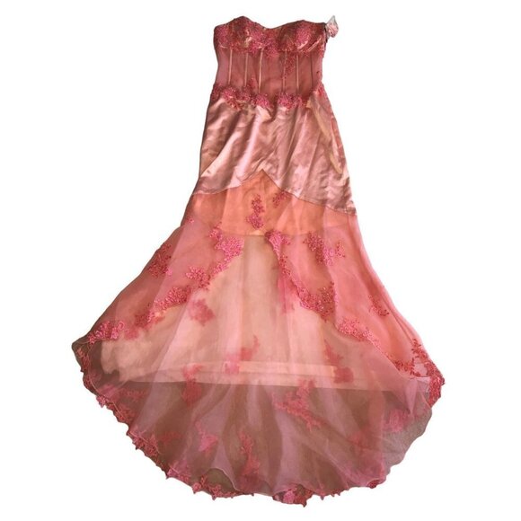 Alyce Designs Size 12 Gown Prom Strapless Formal Coral Pink Sheer Beaded NEW - Picture 1 of 13